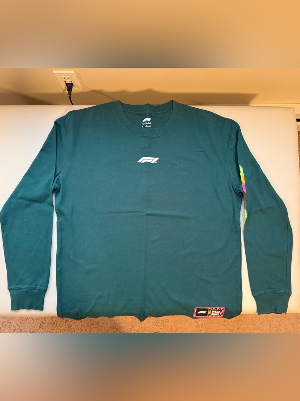 F1 Branded Men's Teal Long-Sleeve Crewneck Shirt